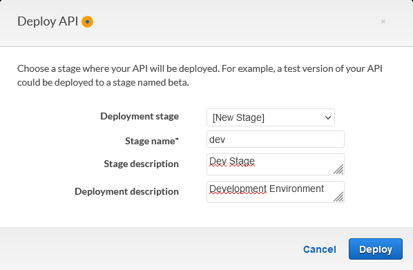 AWS API Gateway - wybór środowiska publikacji API