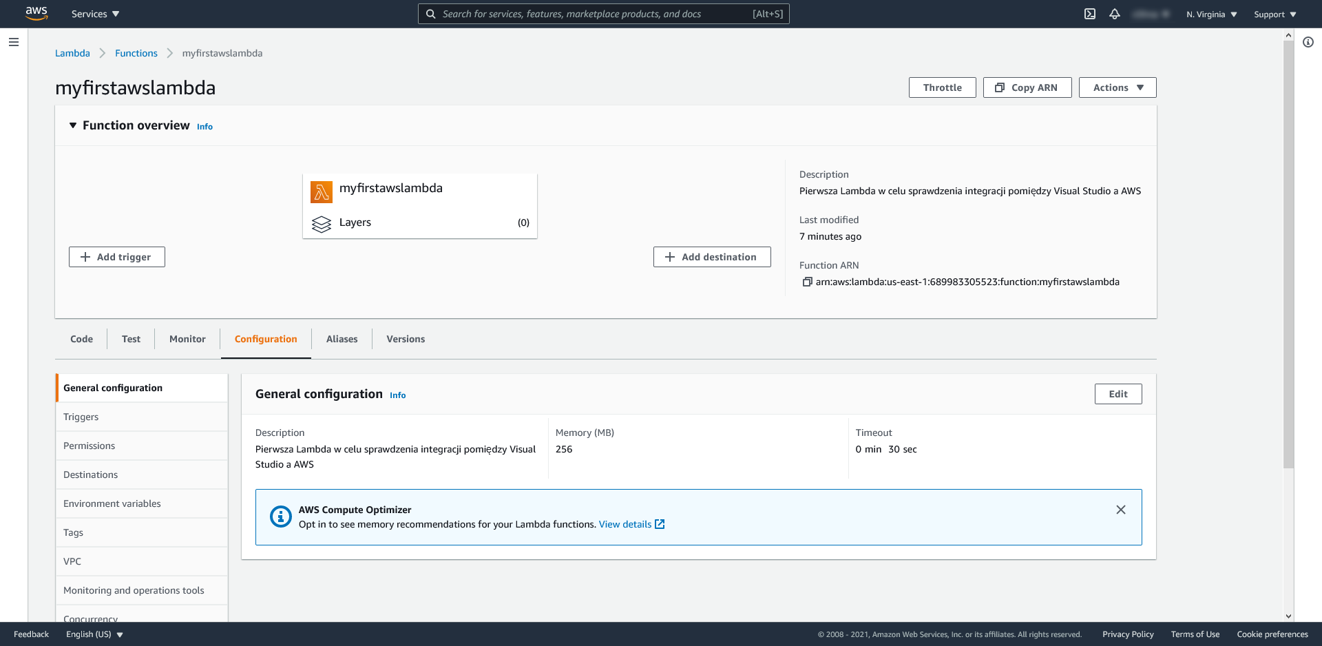 AWS Lambda: ustawienia