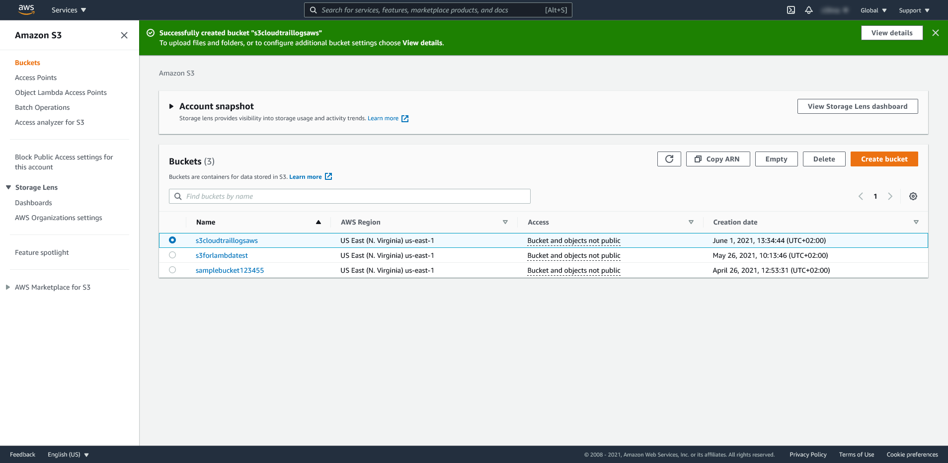 AWS Cloudtrail: tworzenie s3