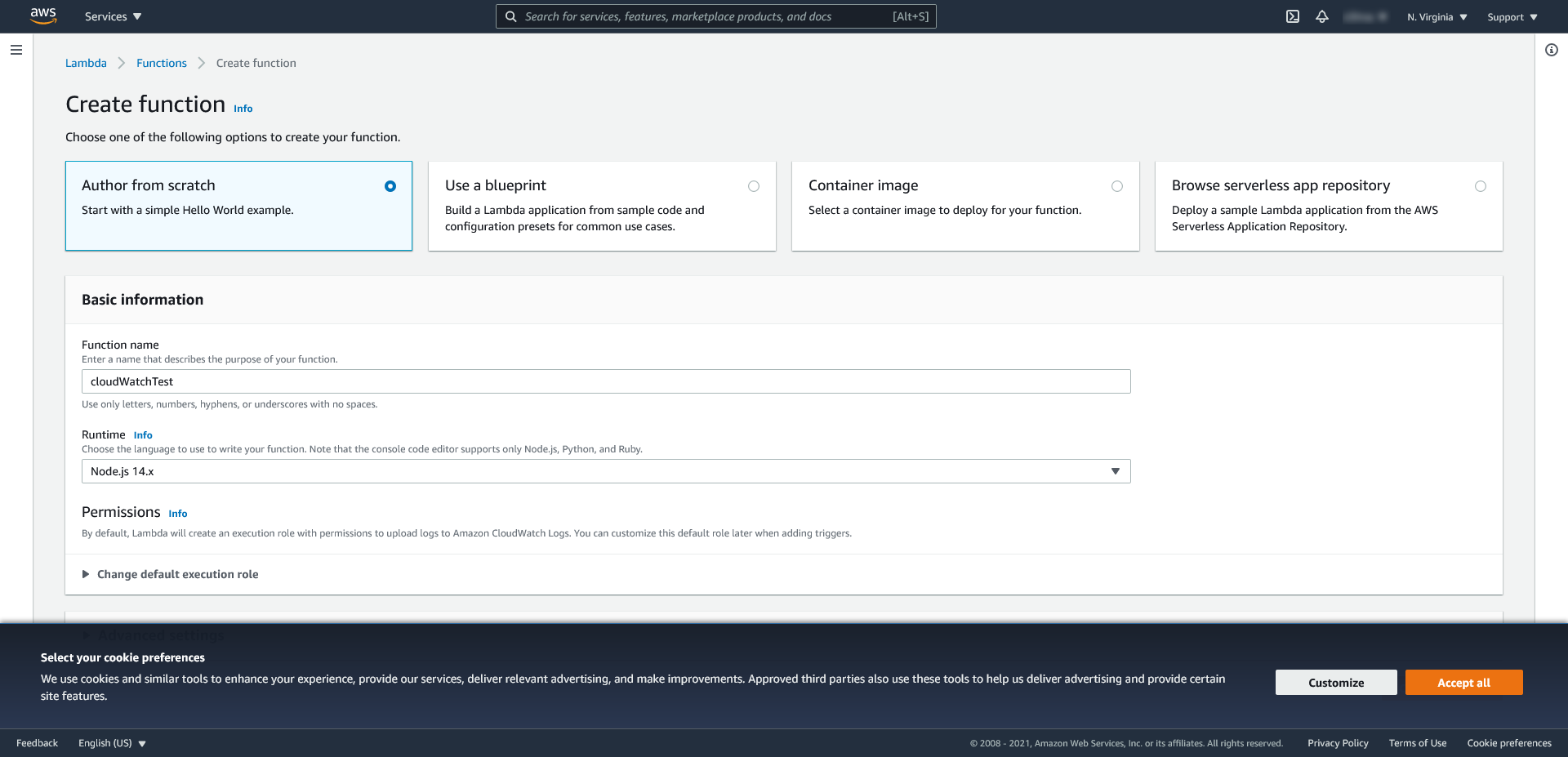 AWS: CloudWatch - tworzenie nowej funkcji