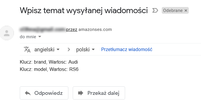 DynamoDB: wiadomość e-mail