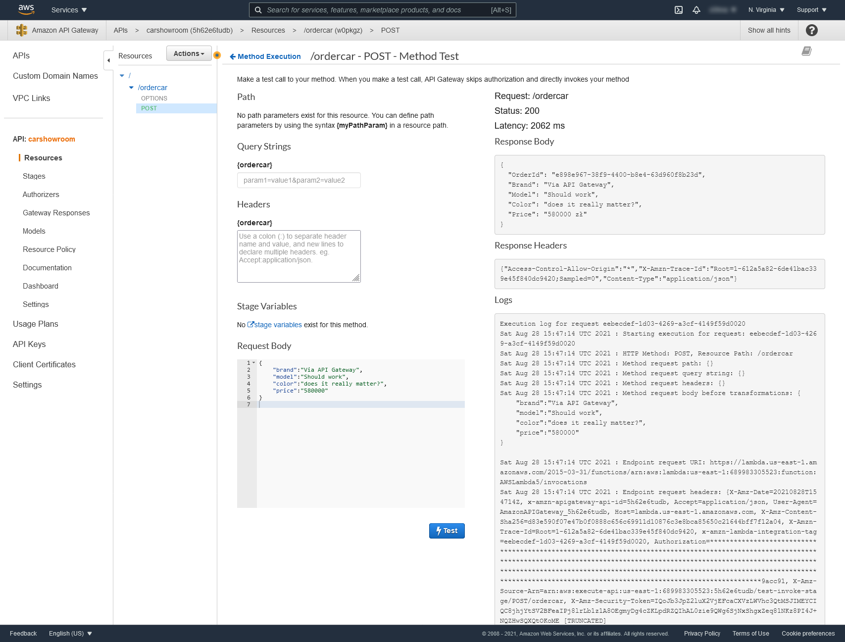 AWS - integracja usług: odpowiedz z API