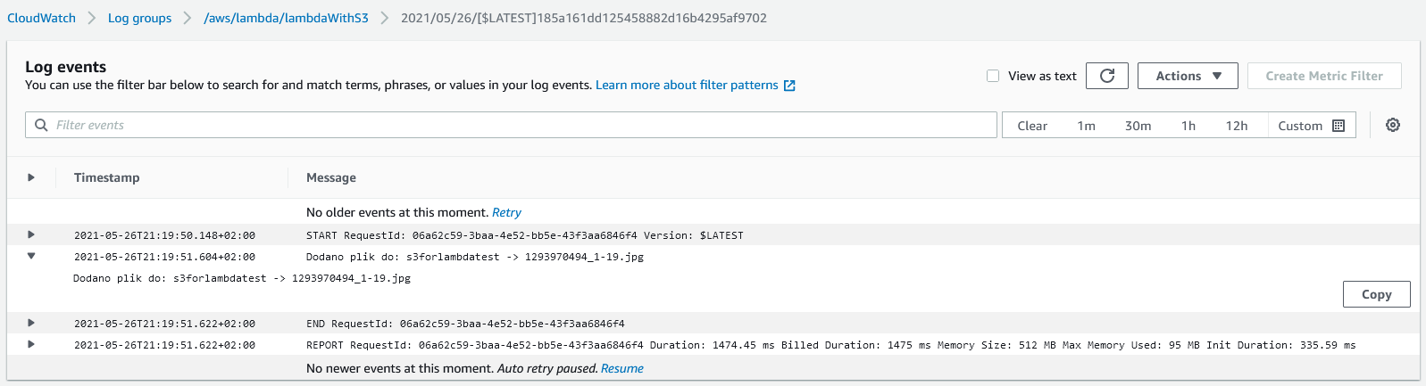 AWS Lambda: cloudwatch