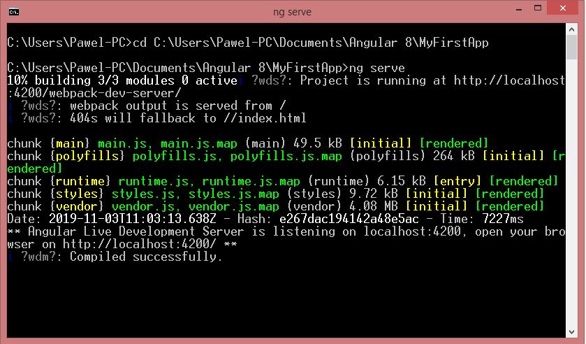 ng serve - konsola linii poleceń