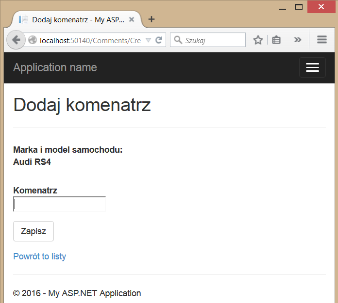 MVC - widok dodawania komentarza