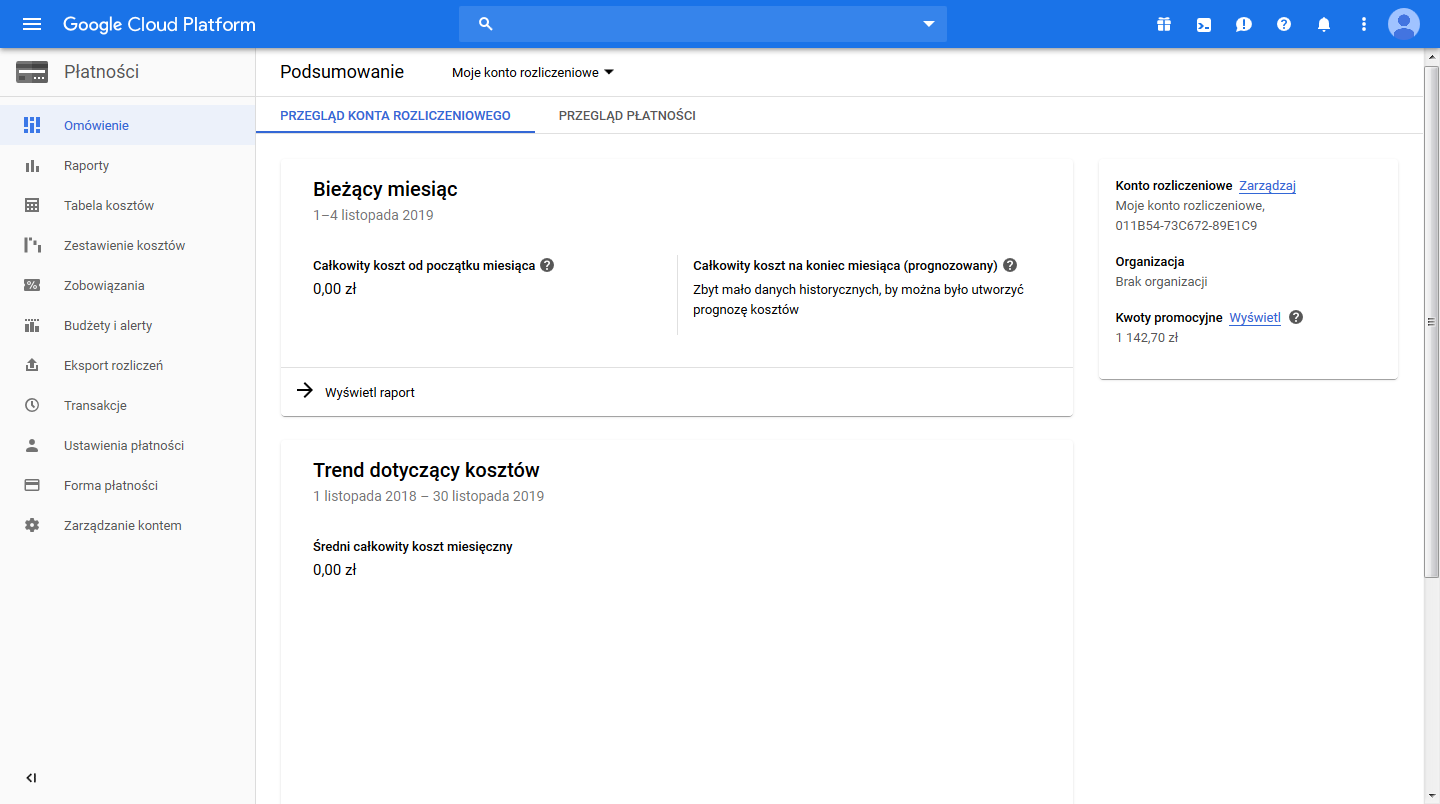 Google Cloud Platform: dashboard