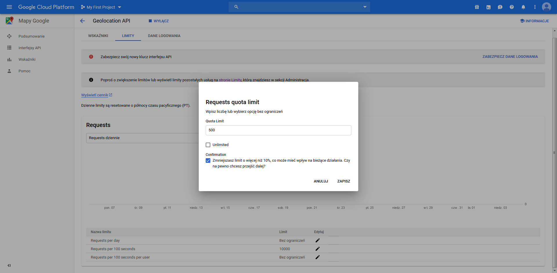 Google Cloud Platform: limit wywołań API