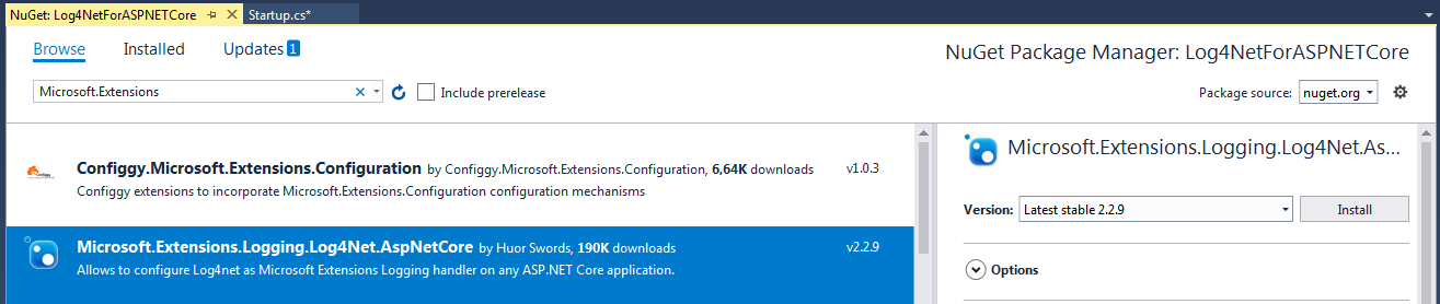 Log4net: NuGet Package Manager