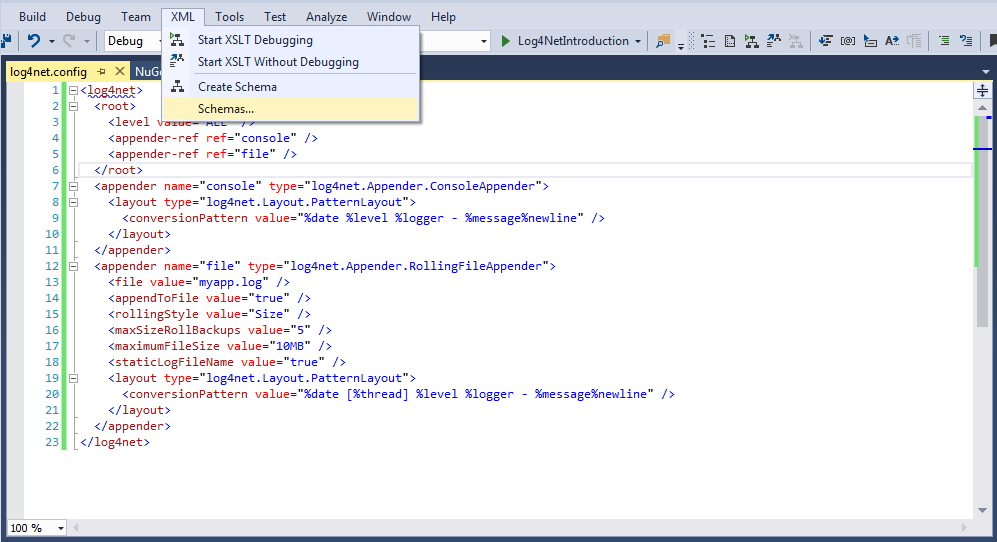 Visual Studio: XML Menu