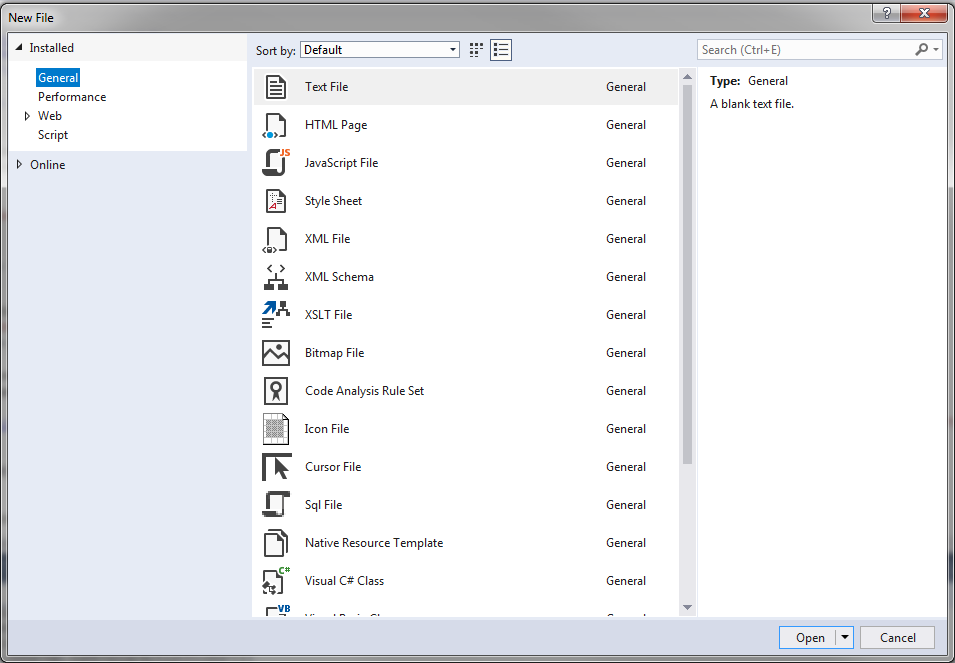Visual Studio: Nowy plik