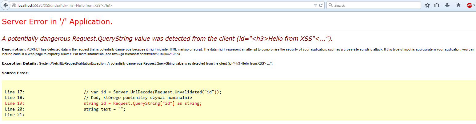 Detekcja ataku XSS w MVC