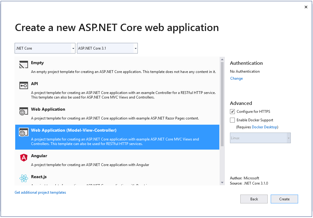 Tworzenie nowego projektu w ASP.NET Core