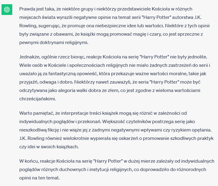 ChatGPT: Harry Potter a Kościół