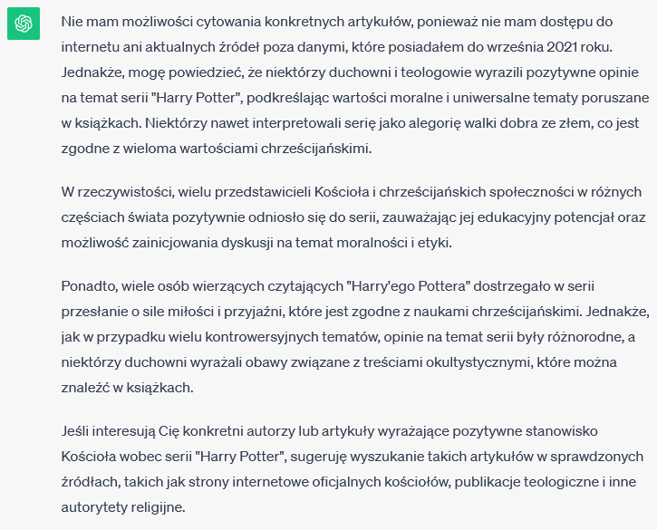 ChatGPT: wyjaśnienie fenomenu książek a odnośniki do cytatowanych artykułów