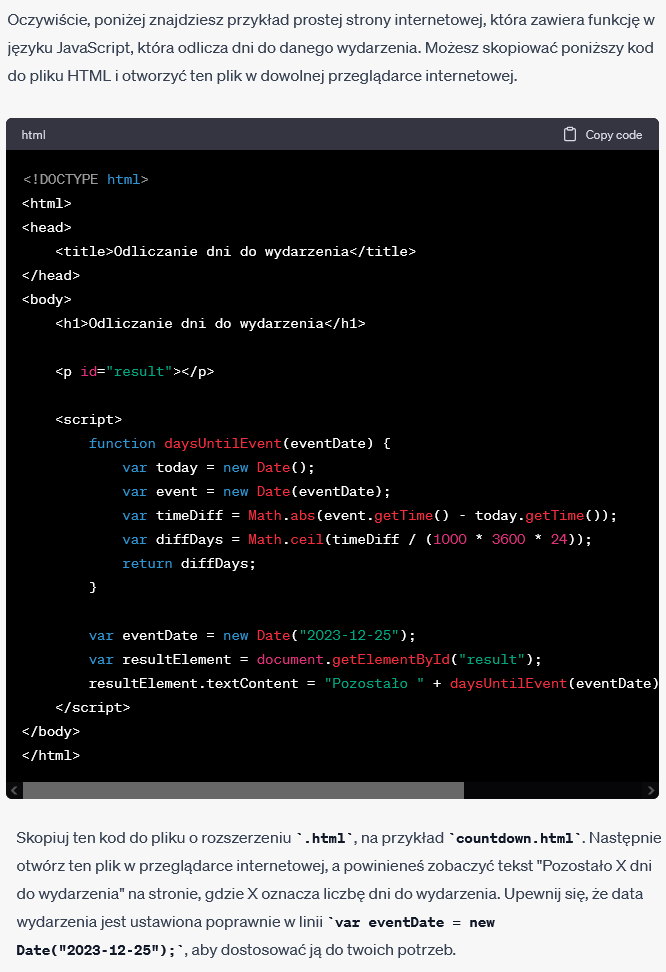 ChatGPT: programowanie - funkcja w JavaScript