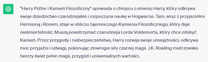 ChatGPT: podsumowanie - harry potter w 100 słowach