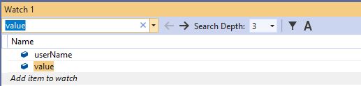 Visual Studio 2019: wyszukiwanie w oknie Watch