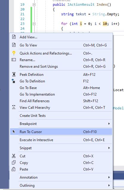 Visual Studio 2019: Run to Cursor