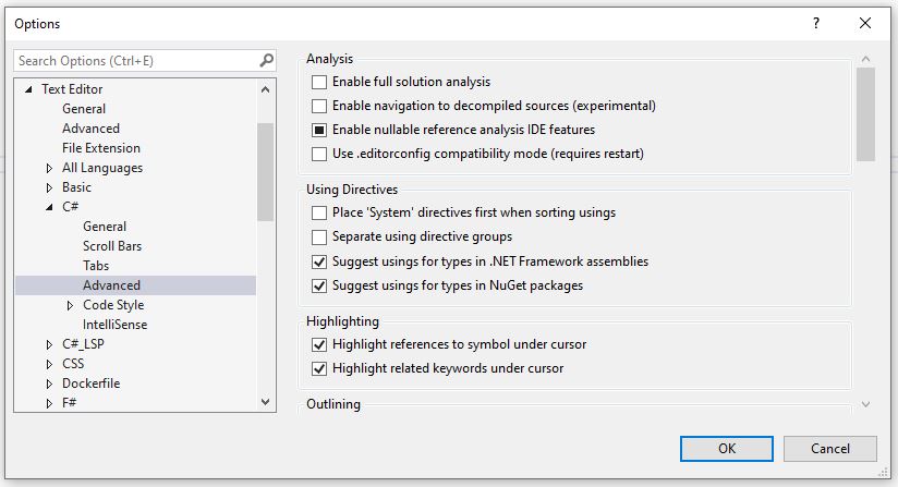 Visual Studio 2019: dyrektywy systemowe