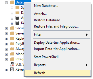 MS SQL Server: odswieżanie listy dostępnych baz danych